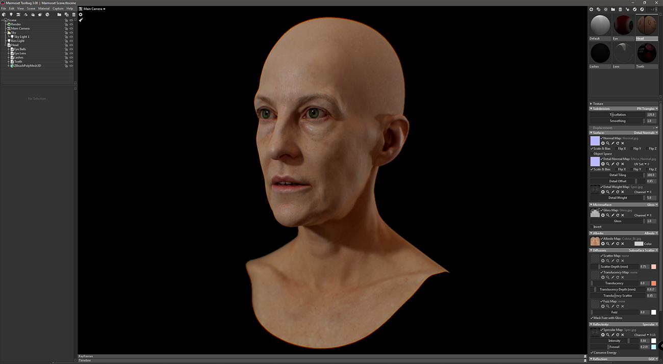 Older lady included texture maps for any platform in Marmoset